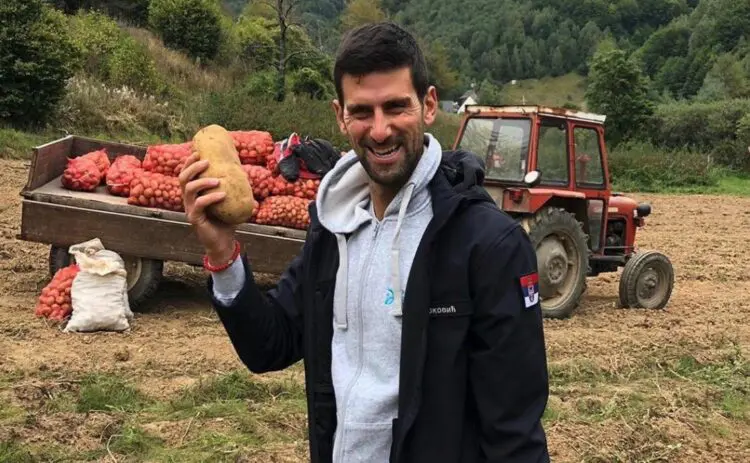 Великанът Новак Джокович не е забравил от къде е тръгнал: Прибира реколтата от картофи!