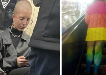 Пътници в метрото, които имат съотношение 50/50 на мода и ексцентричност