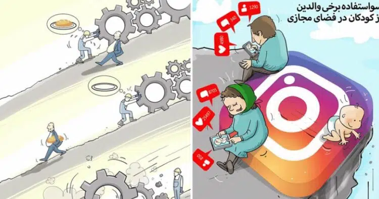 Ирански художник изобличава недостатъците на съвременното общество в сатирични илюстрации