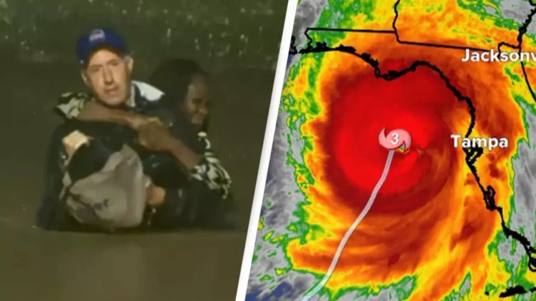 Метеоролог спря живо предаване, за да спаси жена, на път да се удави в урагана Хелен